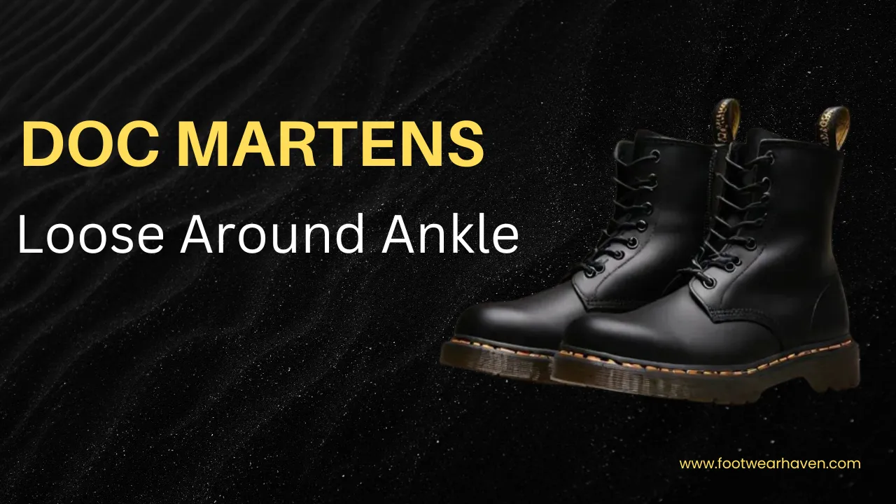 Black Doc Martens boots with a loose fit around the ankle, displayed against a textured ( Doc Martens Loose Around Ankle Causes and Easy Fixes ) black background.
