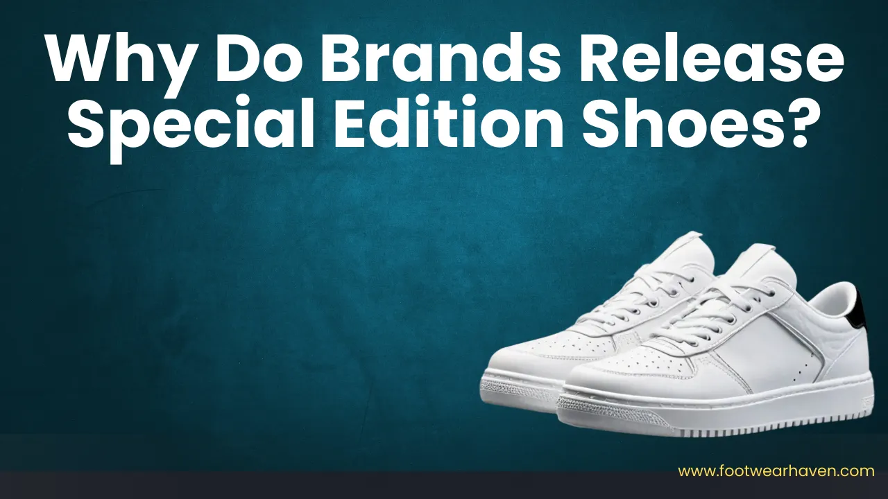 Image of two pairs of white special edition shoes with text asking, "Discover the World of brand Special Edition Shoes" in bold letters.
